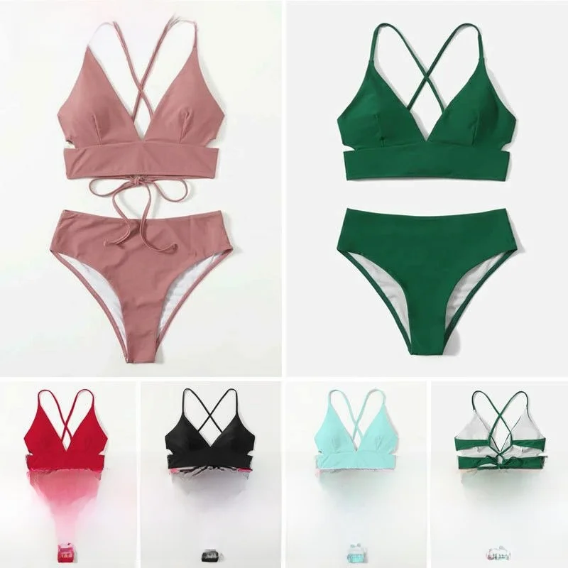 

Sexy High-Waist Bikini Women's Swimsuit 2025 New Sle Triangular Design with Chest Pad No Steel Support Sports/ Yoga/ Fitnes...