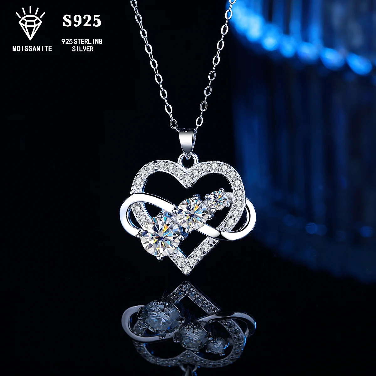 

Sterling silver S925 hypoallergenic 1.6ct moissanite infinite love necklace for women with certificate and gift box packaging