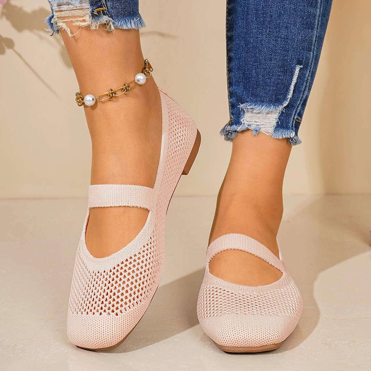 Damen Flache Schuhe Slip-on Faltbare Loafer für Frauen Quadratische Spitze Einzelschuhe Ausgehöhlte Modische Mutter-Freizeitschuhe für Damen – Detail 3