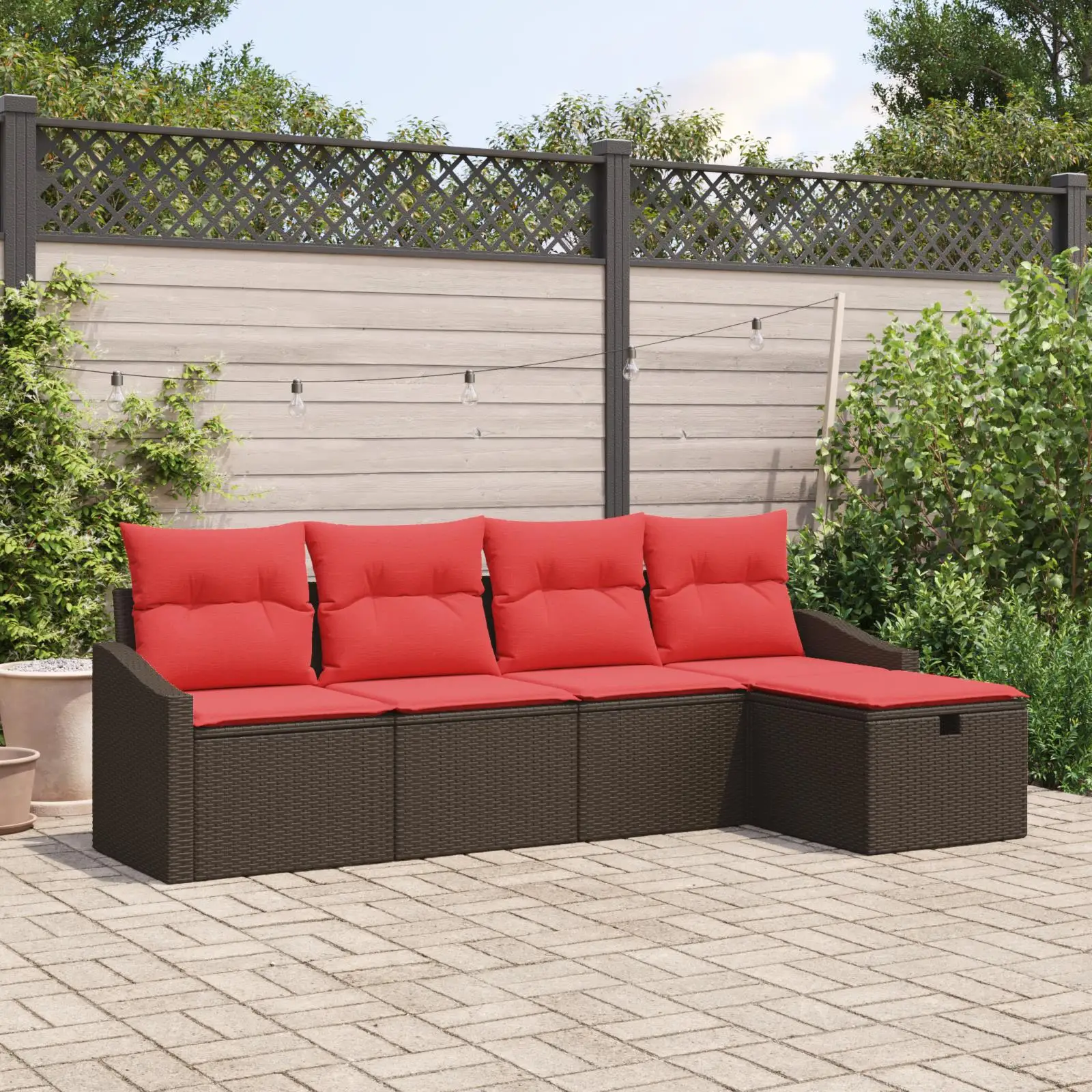

5 Piece Outdoor Garden Sofa Set with Cushions Brown Wicker Patio Furniture