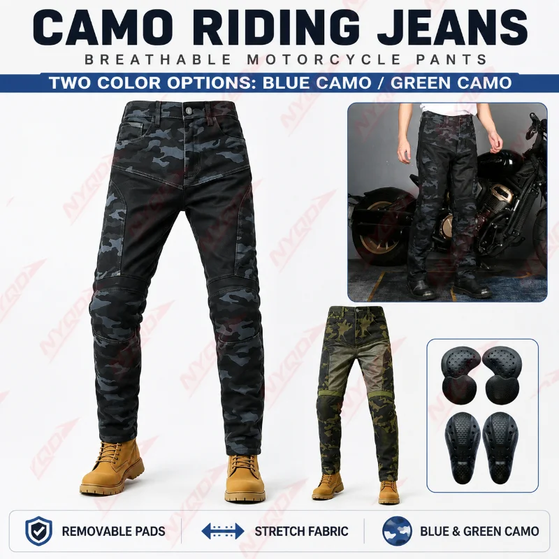 

Motorcycle Riding Jeans Summer Breathable Denim Pants Slim Fit Protective Moto Trousers Camo Casual Pants Gear For Men