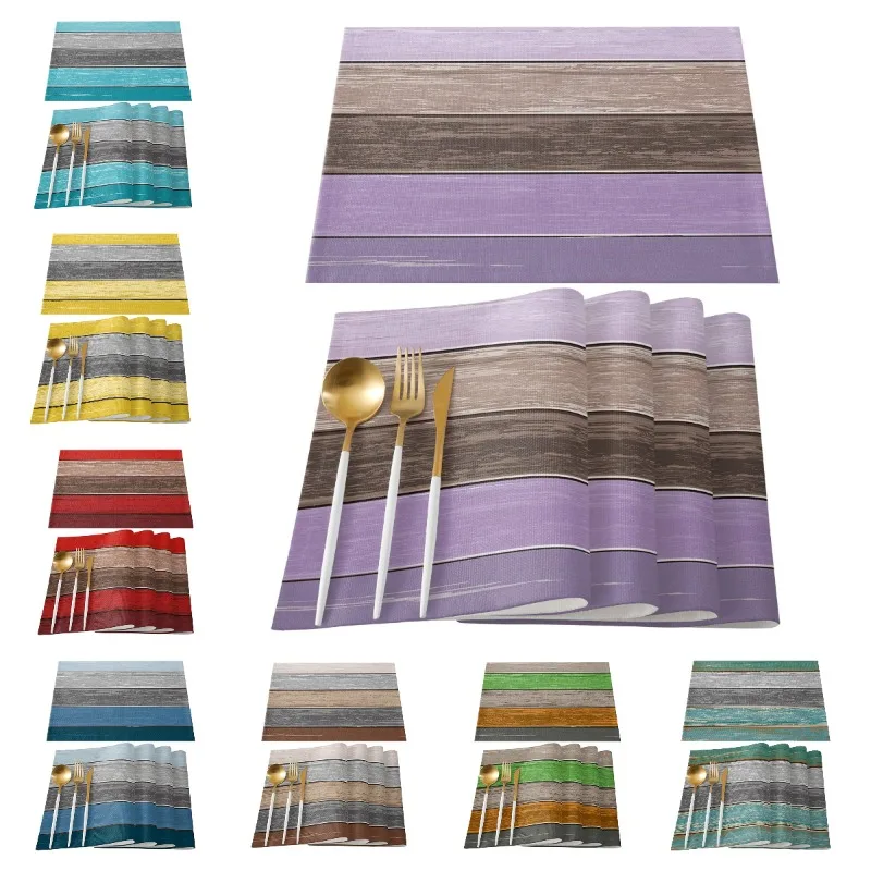 

Набор столовых приборов из 4 предметов, ретро коврики из полиэстера с деревянной текстурой, устойчивые к пятнам, украшения для кухонного обеденного стола