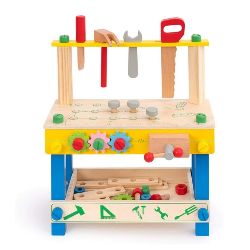 Robotime Robud Solid Wood Tool Stand Set Wooden Workbench Toy Birthday for Boys Girls Kids