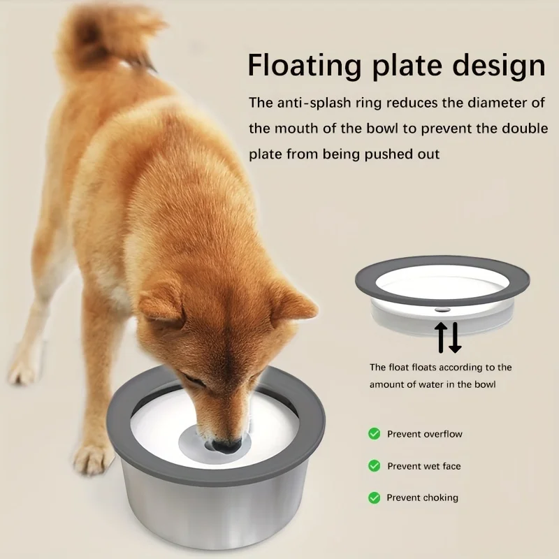 Hundewassernapf aus Edelstahl mit schwimmendem Scheiben-Design, auslaufsicherer, nicht nasser Mund-Trinknapf für Haustiere, Slow Feeder-Wasserhunde – Detail 1