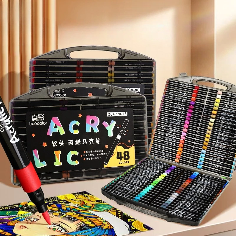 

12 Colors Soft Tip Acrylic Markers Non Toxic Quick Dry Waterproof Fade Resistant Smooth Writing Portable For Students Profession