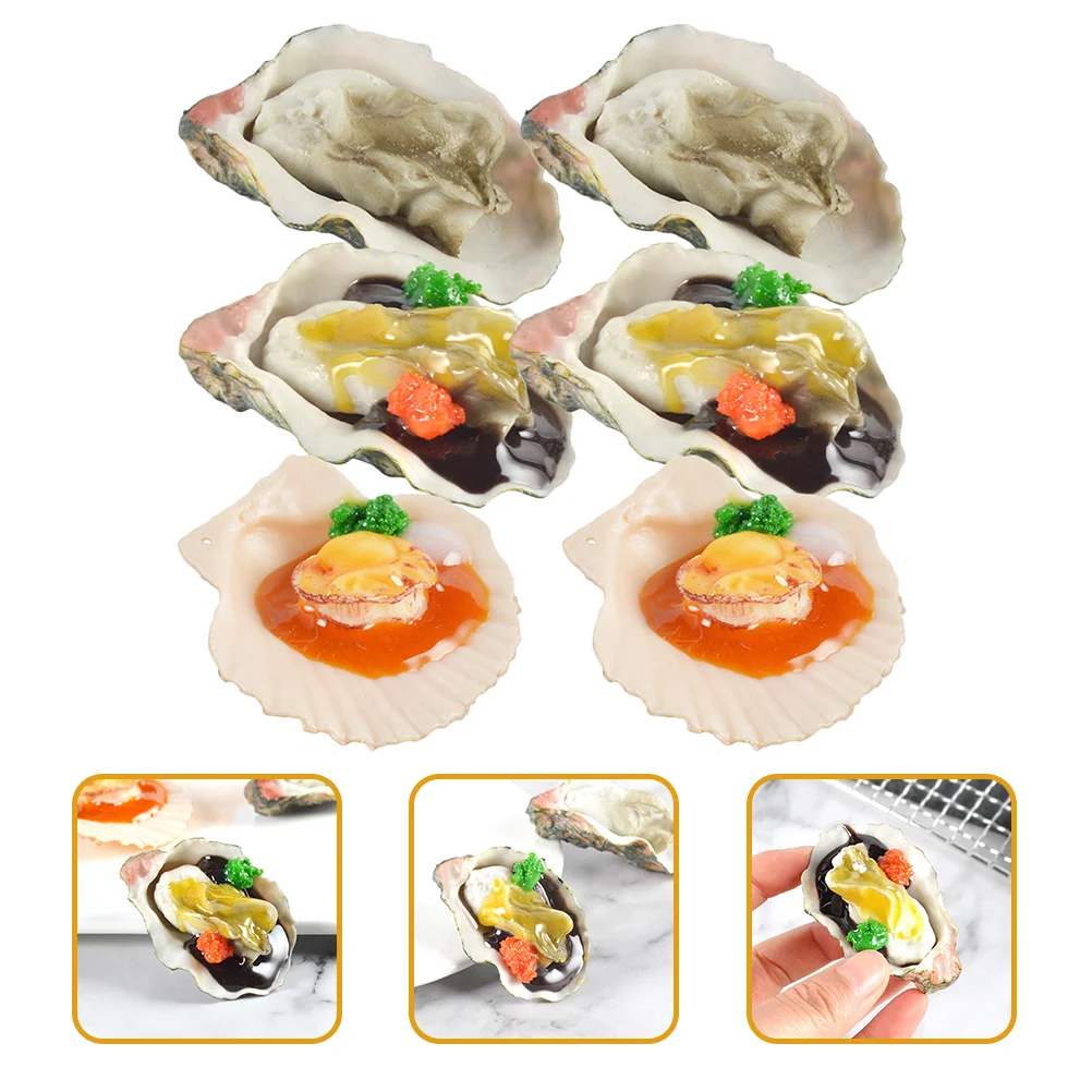 6 Pcs Simulated Oysters The Lobster Artificial Fake Food Seafood Props Restaurant Model Pvc Scallop Work Simulation