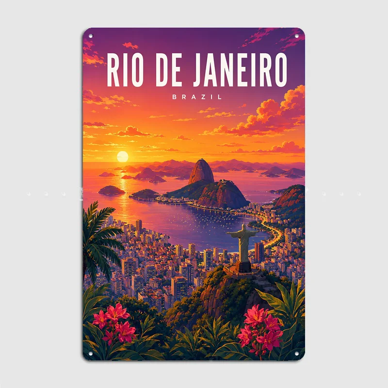 Rio de Janeiro Sunset Travel Poster Metal Custom Sign Living Room Indoor Decor Room Decoration Bedroom Posters Home Decor