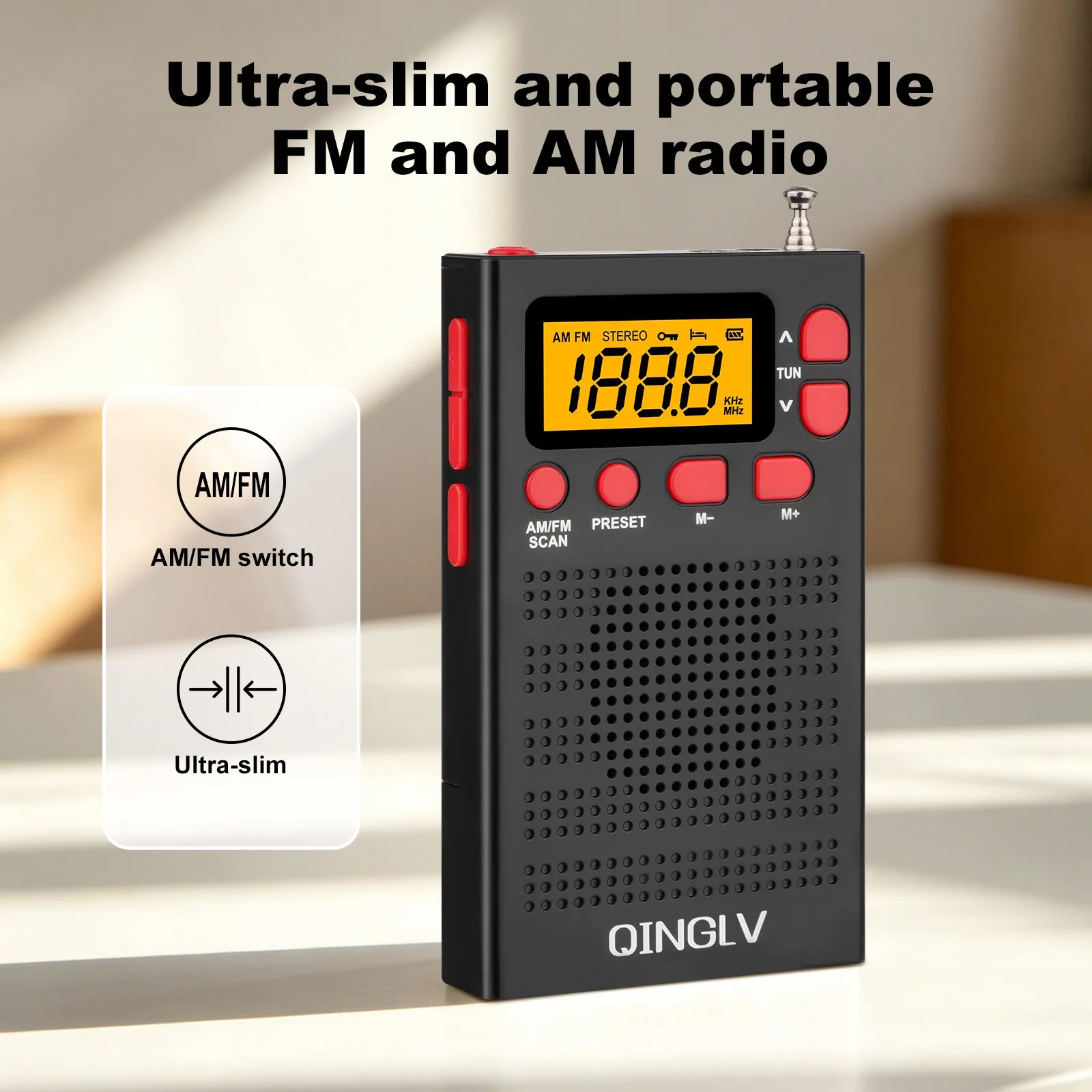 Portable Radio Mini AM FM Weather Radio Pocket Radio Player LCD Screen Digital Radio W/Earpone Jack Long Range Best Reception