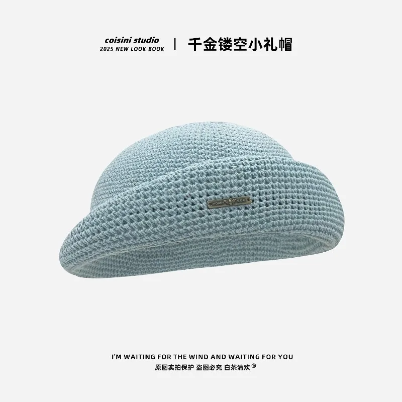High Quality Retro Japanese Linen Hollow Crochet Woven Berets for