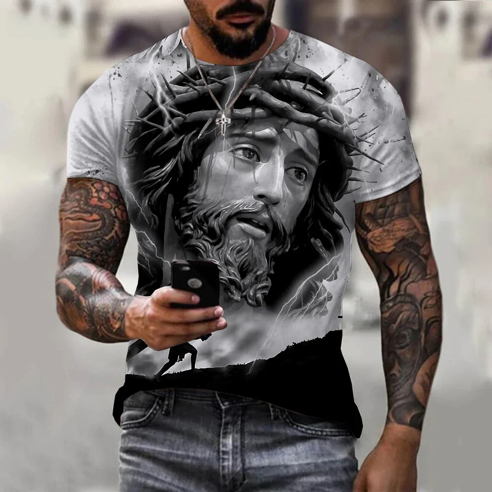 

Religion Jesus Christ 3D Printed T-shirt Men's crew neck short sleeve Fashion casual large T-shirt street