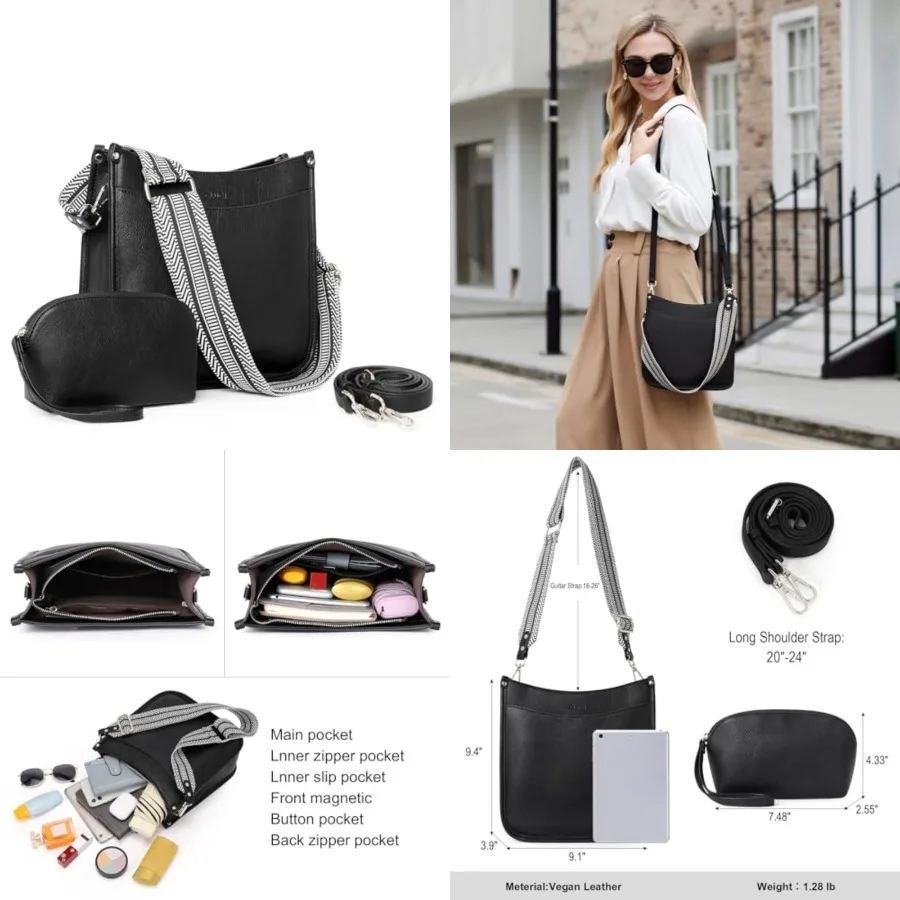 

CLUCI Purses for Women, Vegen Leather Crossbody Bags for Woman Trendy, 2PCS Hobo Handbag with 2 Adjustable Guitar Strap