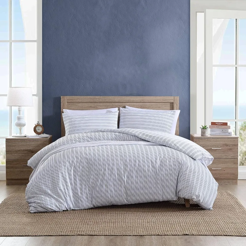 

Cotton Nautica Queen Duvet Cover with Reversible Design and Button Closure, Suitable for Year-Round Use in Beaux Stripe Blue