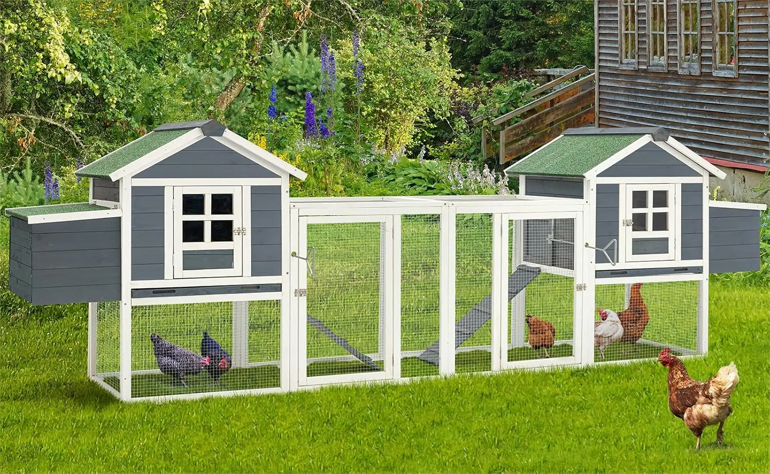 

123“ Large Chicken Coop with Run, Wooden Hutch Poultry Cage Hen House with Nesting Boxes, 123"L x 27.5"W x 42.5"H