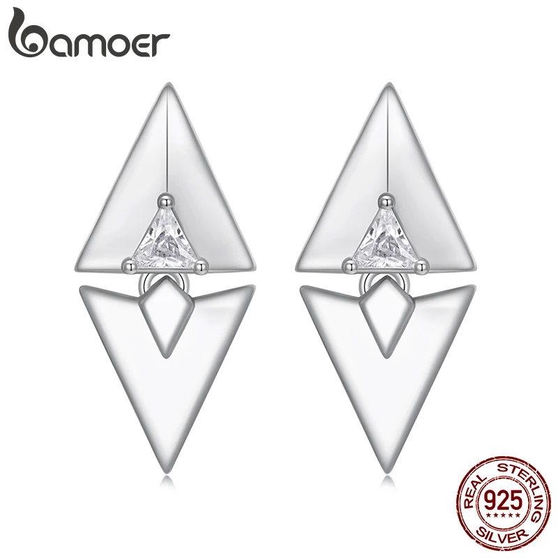 BAMOER Hypoallergenic 925 Sterling Silver Triangle Geometric Stud Earrings Minimalist Geometric Jewelry Valentine Gift for Women