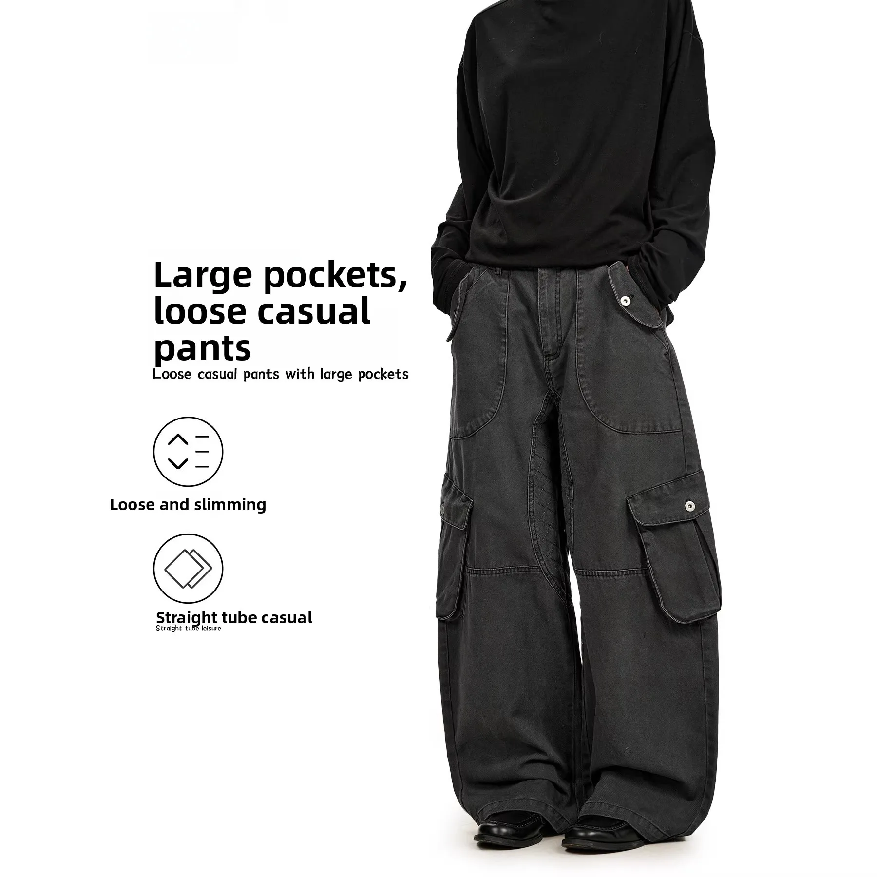 

American Retro Work Pants Loose Wide Leg Multi ket Straight Cut Casual Trousers for Men And Women