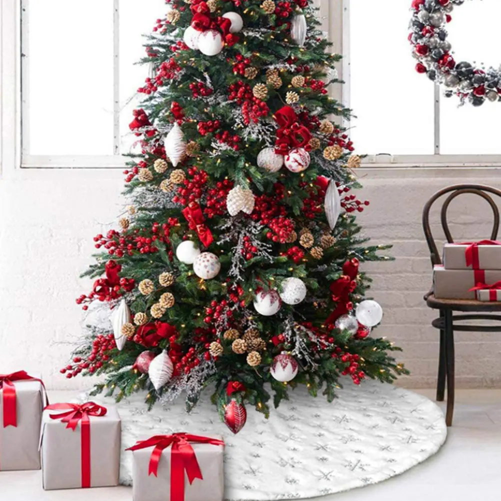 

Christmas Tree Skirt Silver Xmas Mat Hairy Base Covers Decorative Tree Bottom Holiday Party Supplies Christmas Decorations