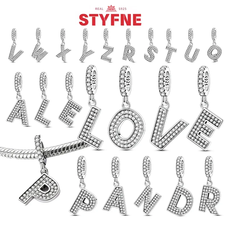 

Подвески с алфавитом A-Z, серебро S925, инкрустированные блестящим цирконом, бусины с буквами LOVE, подходят для оригинального браслета для женщин, ювелирные изделия своими руками, подарок