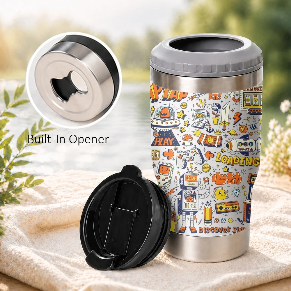 

Art GAME CITY Pattern Vacuum Flasks 4-in-1 Versatile Cooler: One Cup, Total Freedom from Brews to Beer