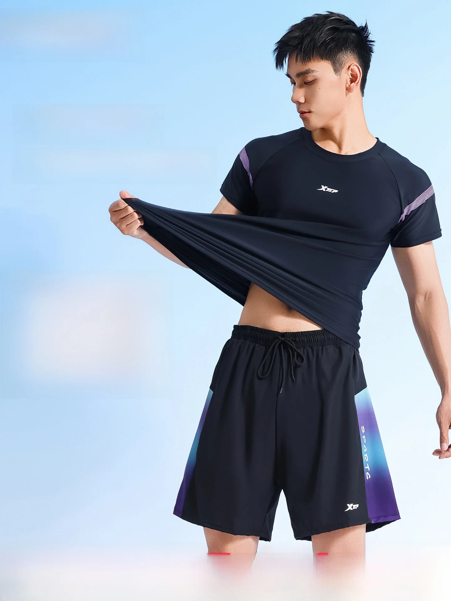 xtep-men's-swimming-suit-loose-fit-quick-dry-training-beach-vacation-wear-high-elasticity-drawstring-pure-color-swimwear