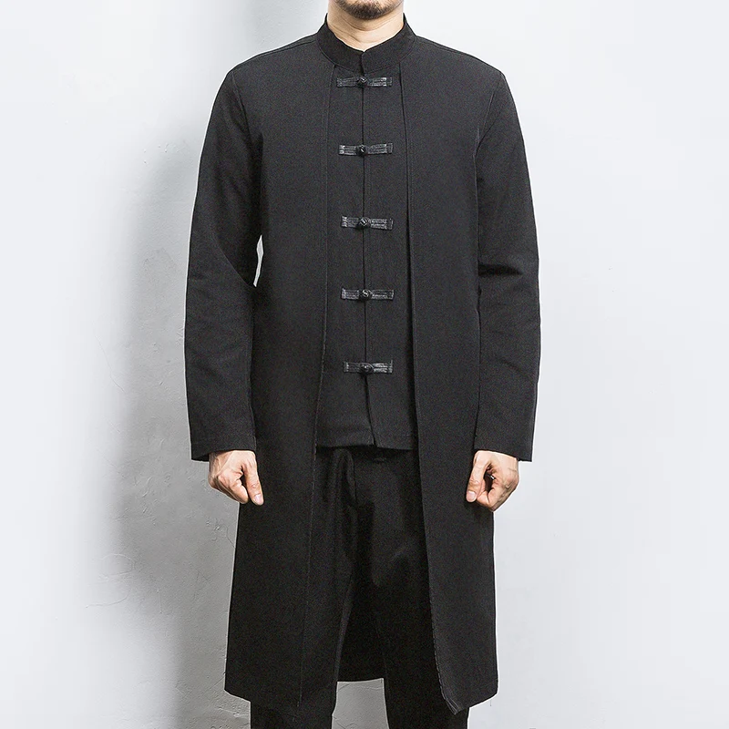 Veste coupe-vent longue de style chinois pour hommes, manteau mandarin, streetwear, vêtements financiers, hip hop