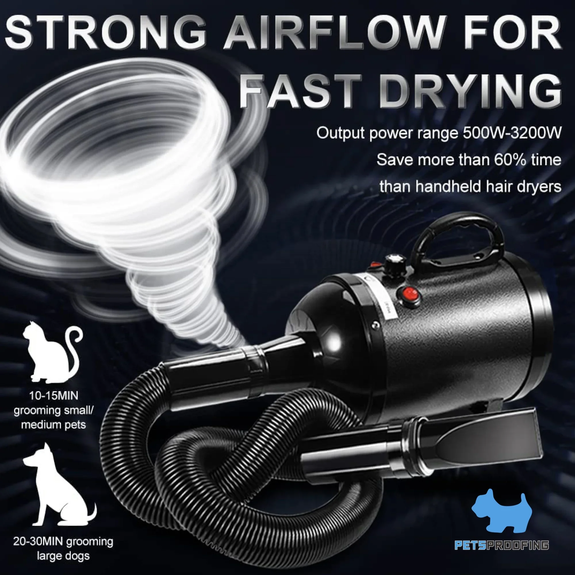 2600W 1400W Stepless Adjustable Speed Dog Pet Hair Force grooming Dryer Suitable For Small Medium And Large Dog Dryers