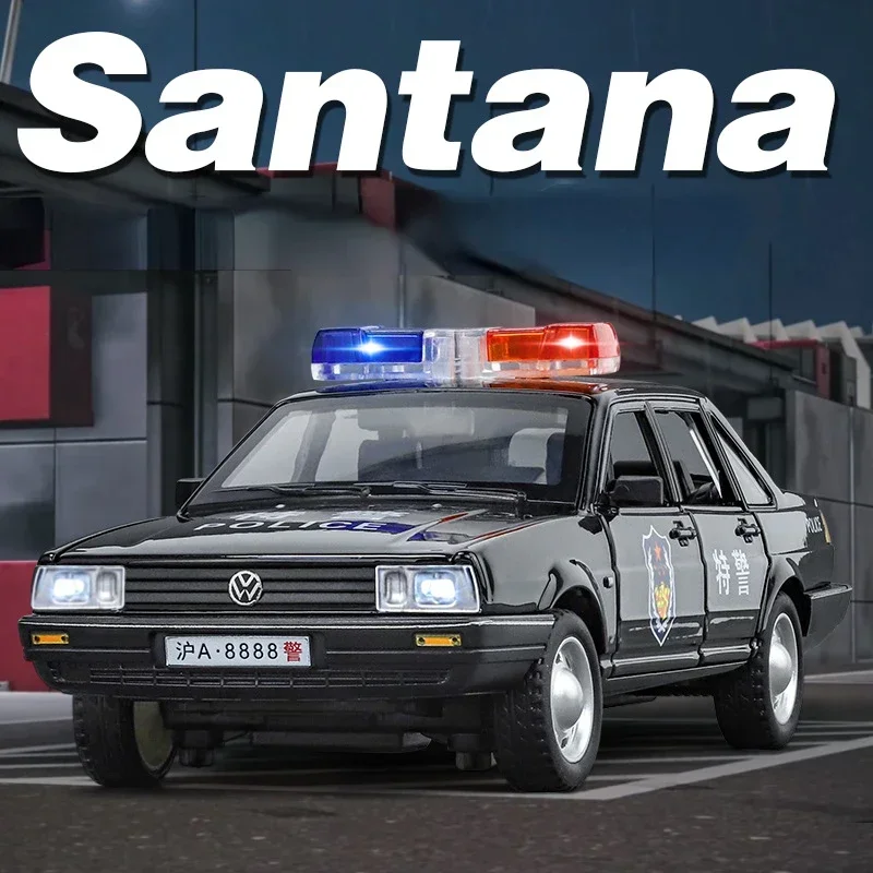 1:24 Volkswagen Santana Police Alloy Car Model Sound and Light Pull Back Children\'s Toy Collectibles Birthday gift C356