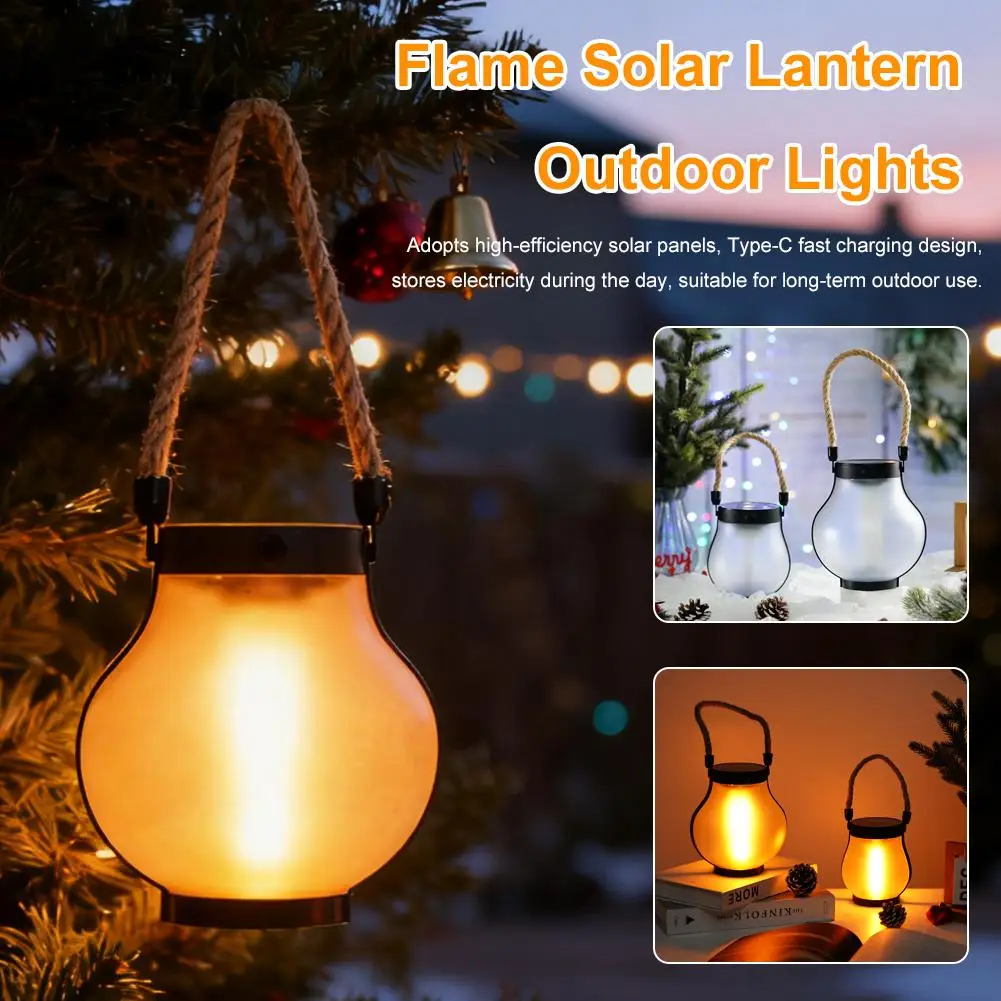 

Фонарь с солнечным пламенем, уличный подвесной светильник 800 люмен с веревочной ручкой, IPX4, водонепроницаемый декоративный светильник для сада, патио, кемпинга