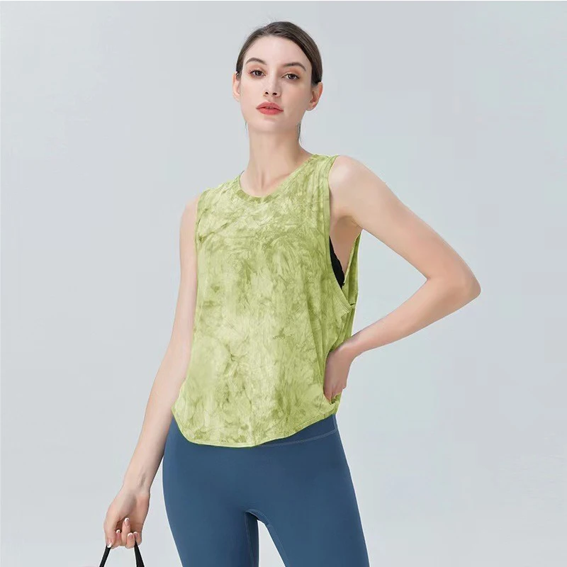 Women's Quick-Dry Sports Vest Sleeveless Tie-Dye Fitness Tank Top Yoga Shirt Beauty Back Running Outer Wearing T-shirt