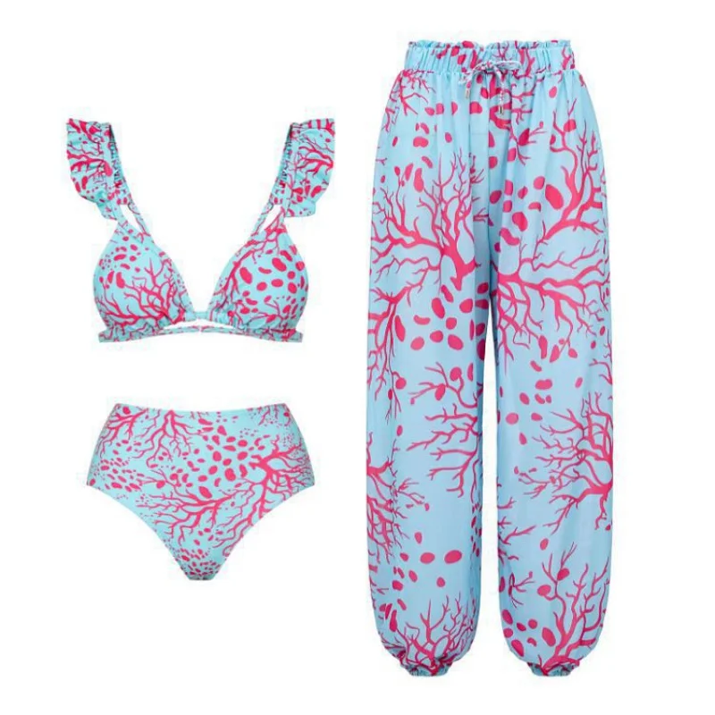 

2025One-Piece Conservative Tummy-Covering Beach Hot Spring Swimsuit Three-Piece Set French Retro One-Piece Bikini
