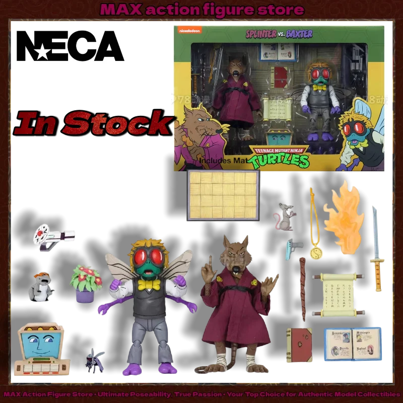 In Stock NECA54229 Teenage Mutant Ninja Turtles Splinter & Baxter Stockman Fly Form 7 Inch Cartoon 2‑Pack Action Figure Mutant