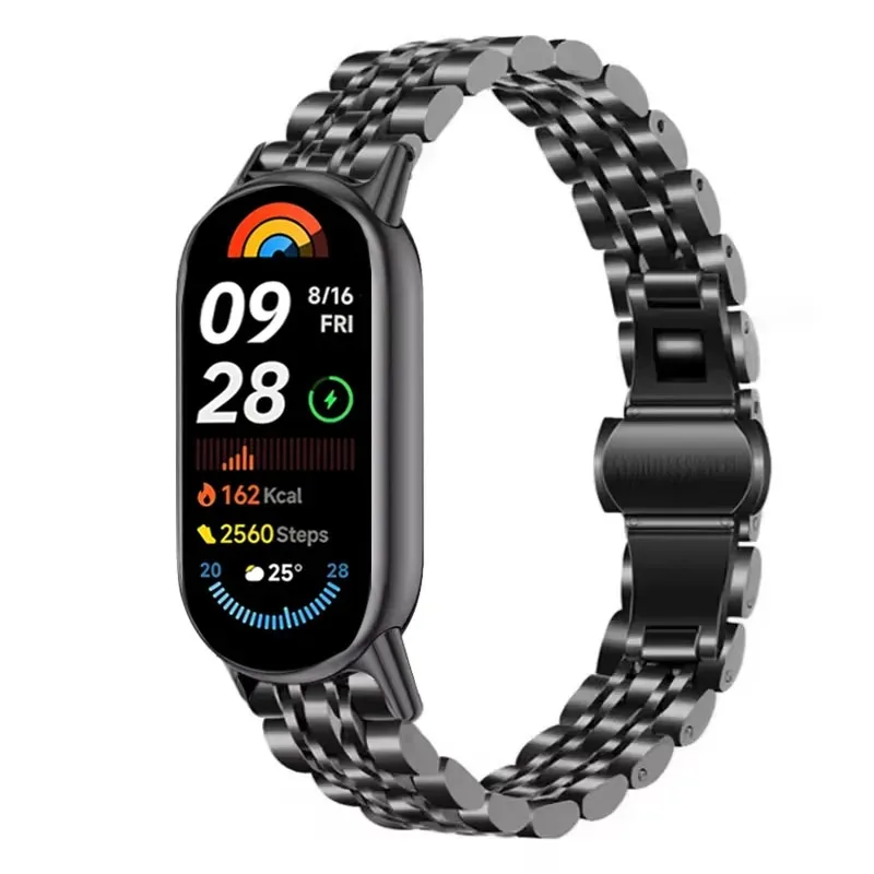 Pulseira de metal para xiaomi band 10 9 8 cinto de luxo aço inoxidável mi band 9 pulseira miband 8 pulseira acessórios cinto