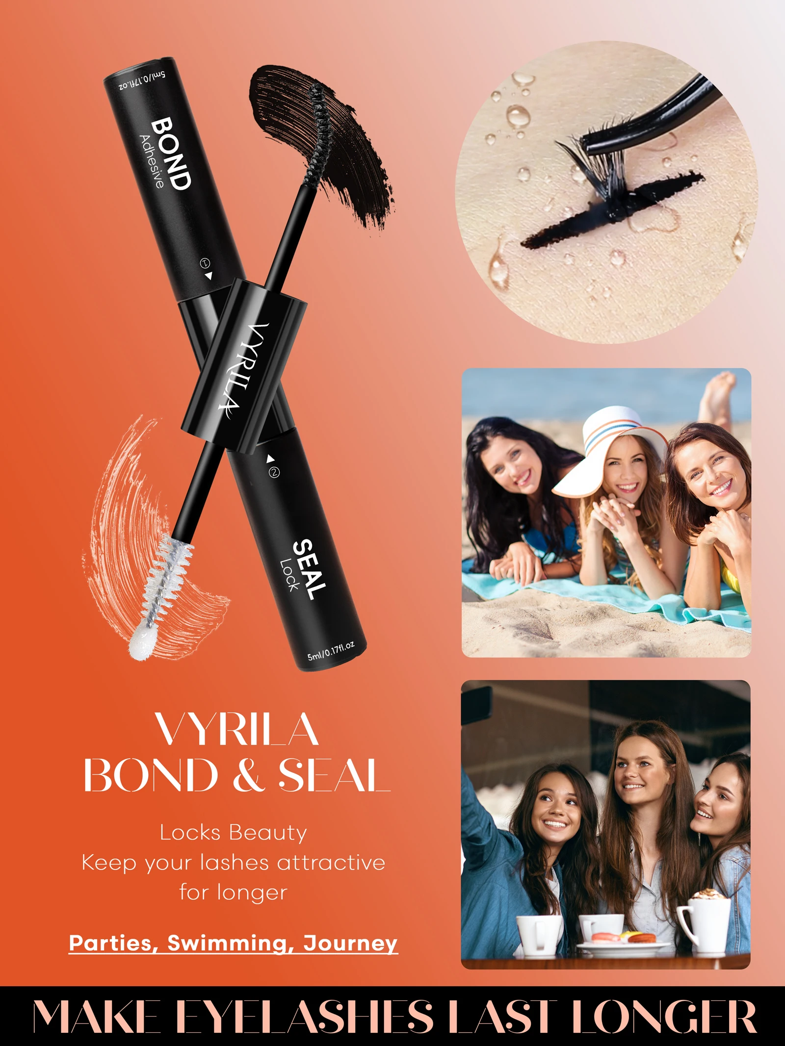 VYRILA Lash Bond and Seal Cluster Lash Glue Long Retention 48-72 Hours Waterproof Fast Drying DIY Eyelash Extension Glue