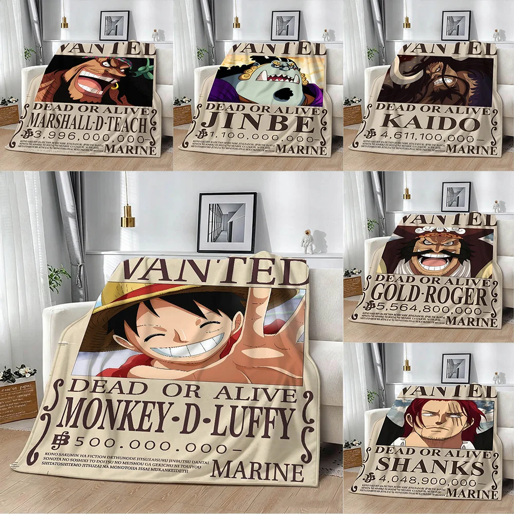 O-One Piece Luffy Shanks Kaido Anime Wanted Flannel Blanket Soft Throw Blanket Art For Home Decor Bedroom Bed Sofa Picnic Gifts