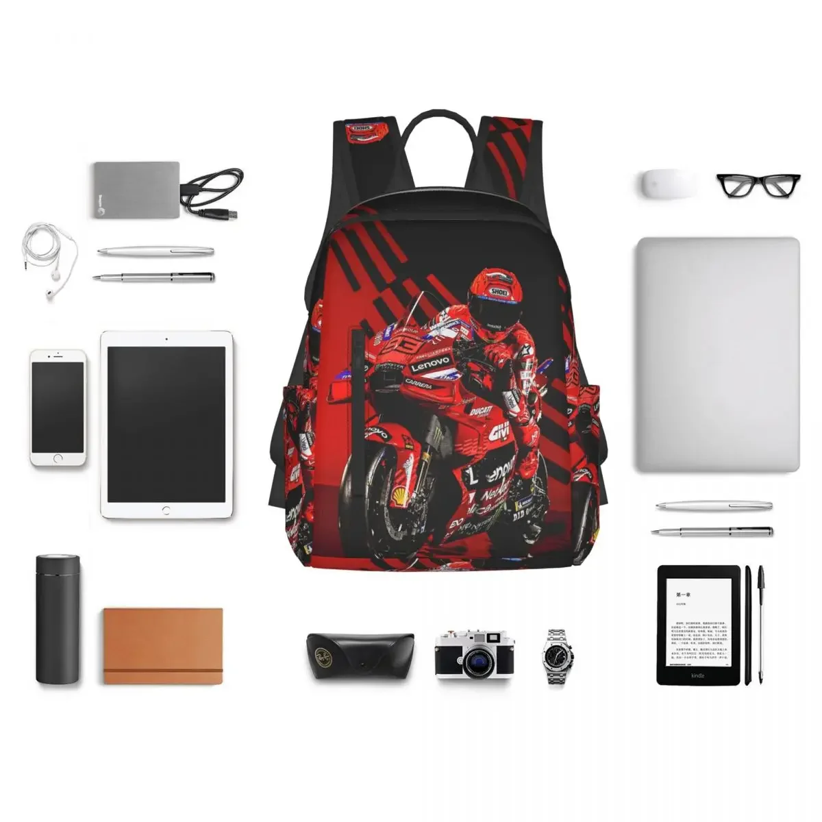 Motorcycle Racing Marqueze Backpack Large Capacity Boys Girls BookBag School Bag Shoulder Bags for Men Women