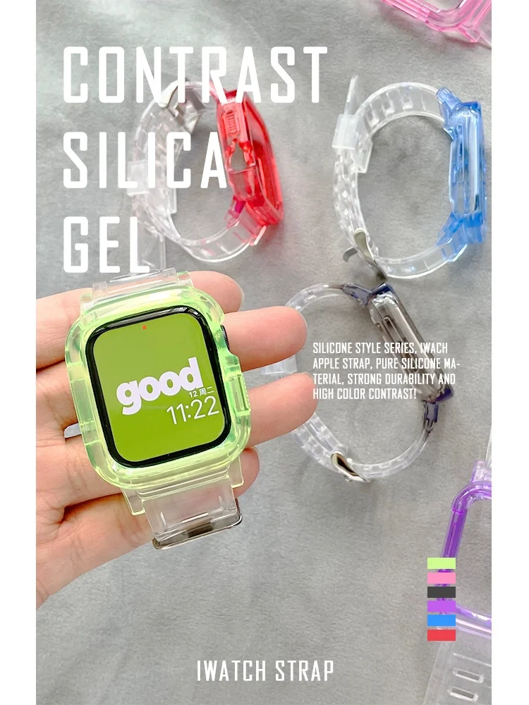 Y2k Pink Case Transparent Strap For Apple Watch Band 49mm 45mm 41 44mm 38 42 40 Correa Silicone Band For iWatch Series 8 7 SE 6