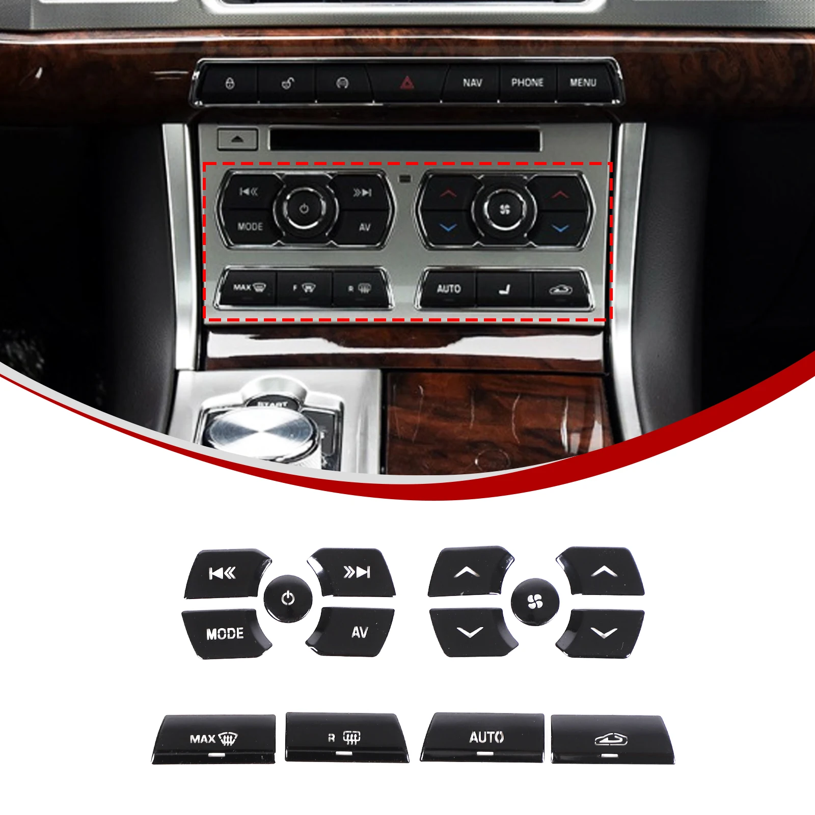 AC Button Sticker Car Multimedia Button Decor Cover Central Control Switch Decal Car Accessories For Jaguar XF X250 2012-2015