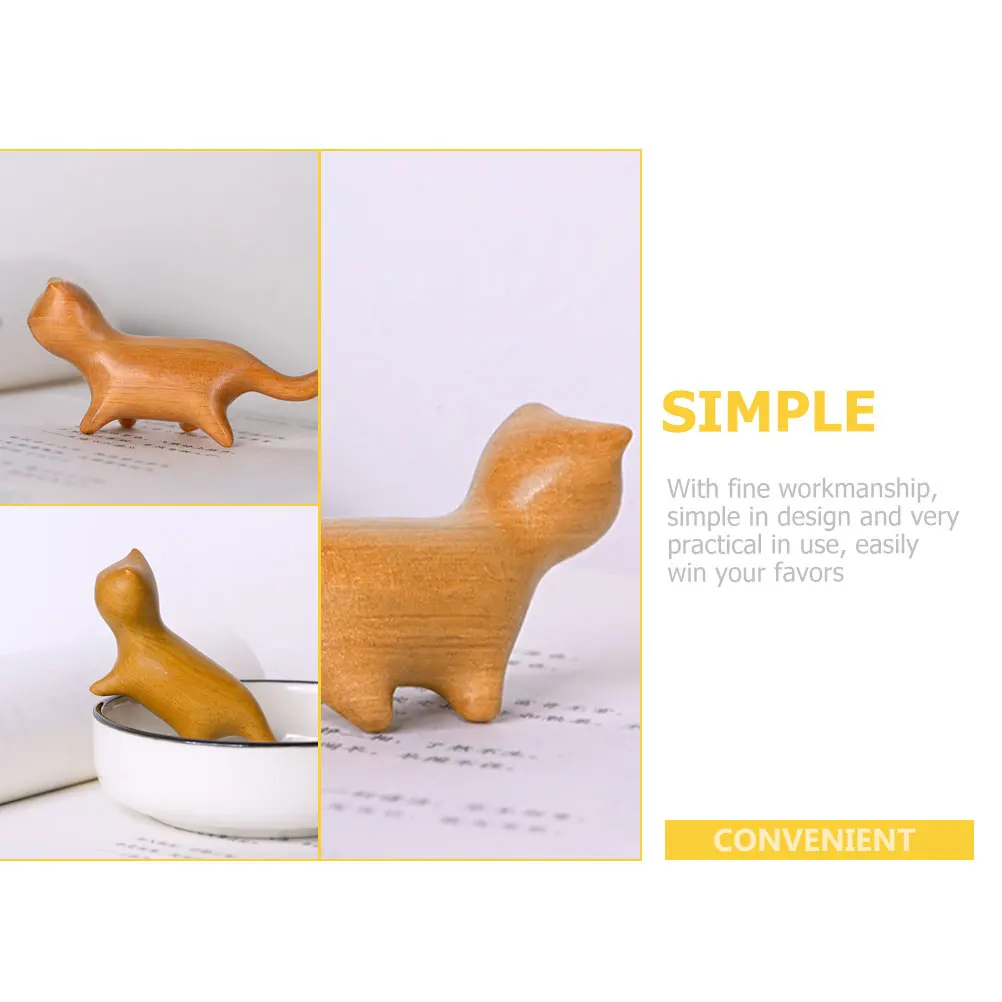 

Smooth Wooden Cat Carved Kitten Statue Home Office Decor Desktop Ornament Small Size Retro Wood Sculpture Charm