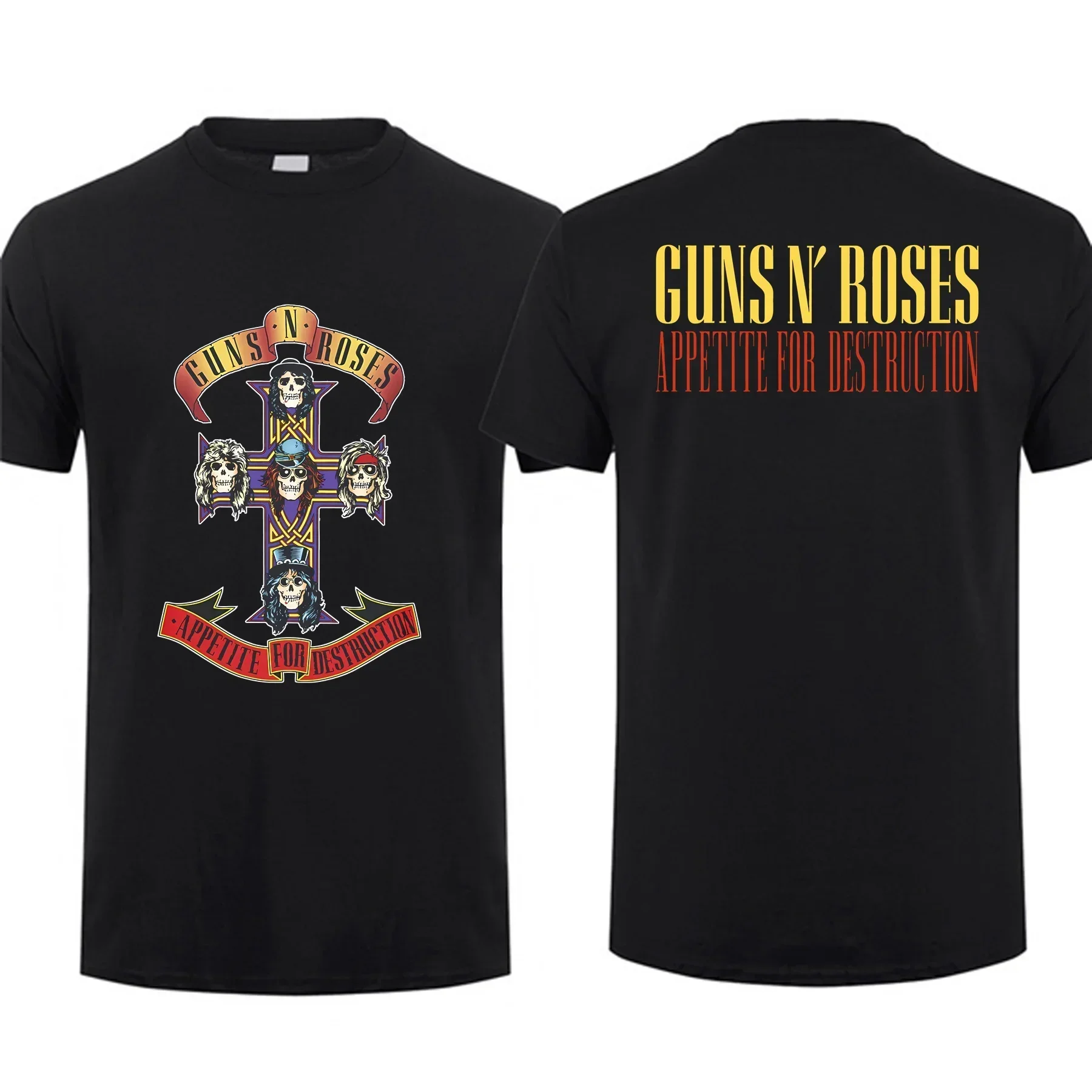 

2025Летняя мужская хлопковая футболка с аппетитом для разрушения Guns N' Roses, черная футболка, крутая футболка в стиле хип-хоп, уличная футболка для женщин, Лидер продаж