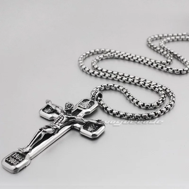 Huge Jesus Cross 316L Stainless Steel Mens Biker Punk Pendant D199 Steel Necklace 24inch Men\'s accessories birthday present