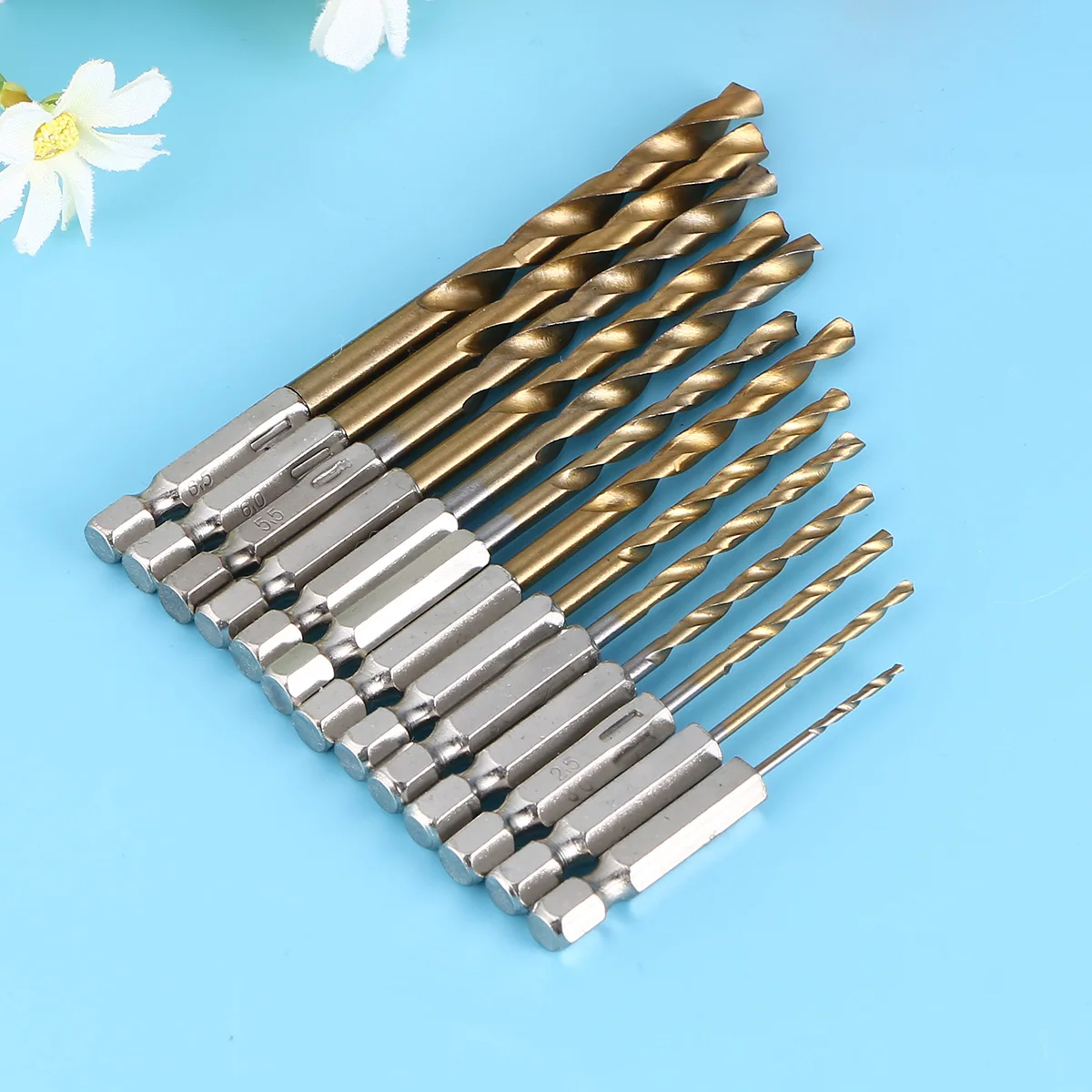 

13pcs Titanium Nitride Drill Bit Set 1.5-6.5Mm Golden 1/4 Hex For Steel Wood Plastic Cordless Screwdriver