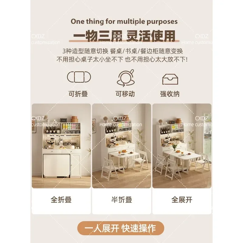 Solid Wood Folding Dining Side Cabinet Integrated High Wall Unit with Locker Space Saving Table for Small Apartment Household