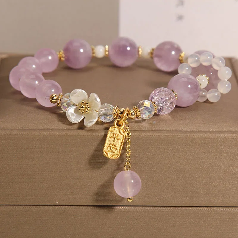 Natural Chalcedony Popcorn Crystal Bracelet Women's Korean Style Fresh Style Mori Simple Distinctive Flower Pendant Hand String