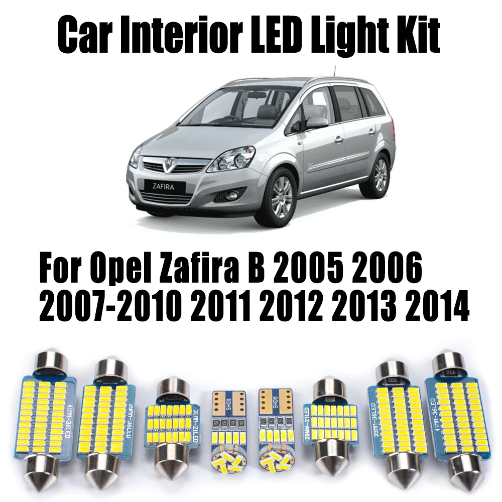 

11 шт. светодиодный внутренний бардачок для чтения багажника, купольный светильник, комплект для Opel Zafira B 2005 2006 2007-2012 2013 2014 Canbus, автомобильные аксессуары
