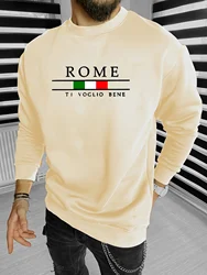 Men's autumn and winter fashionable casual loose ROME letter pattern printed fleece pullover round neck long sleeved sweatshirt