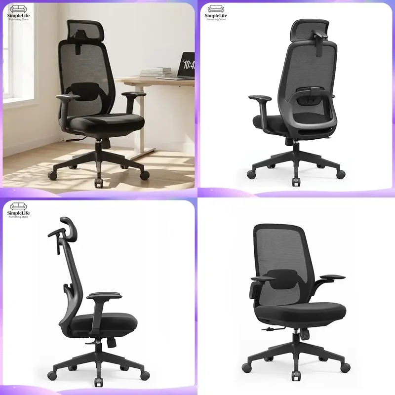 Cadeira de Escritório Ergonômica com Encosto Alto em Malha, Cadeira de Computador com Suporte Lombar Ajustável, Cadeira Executiva Giratória para Jogos