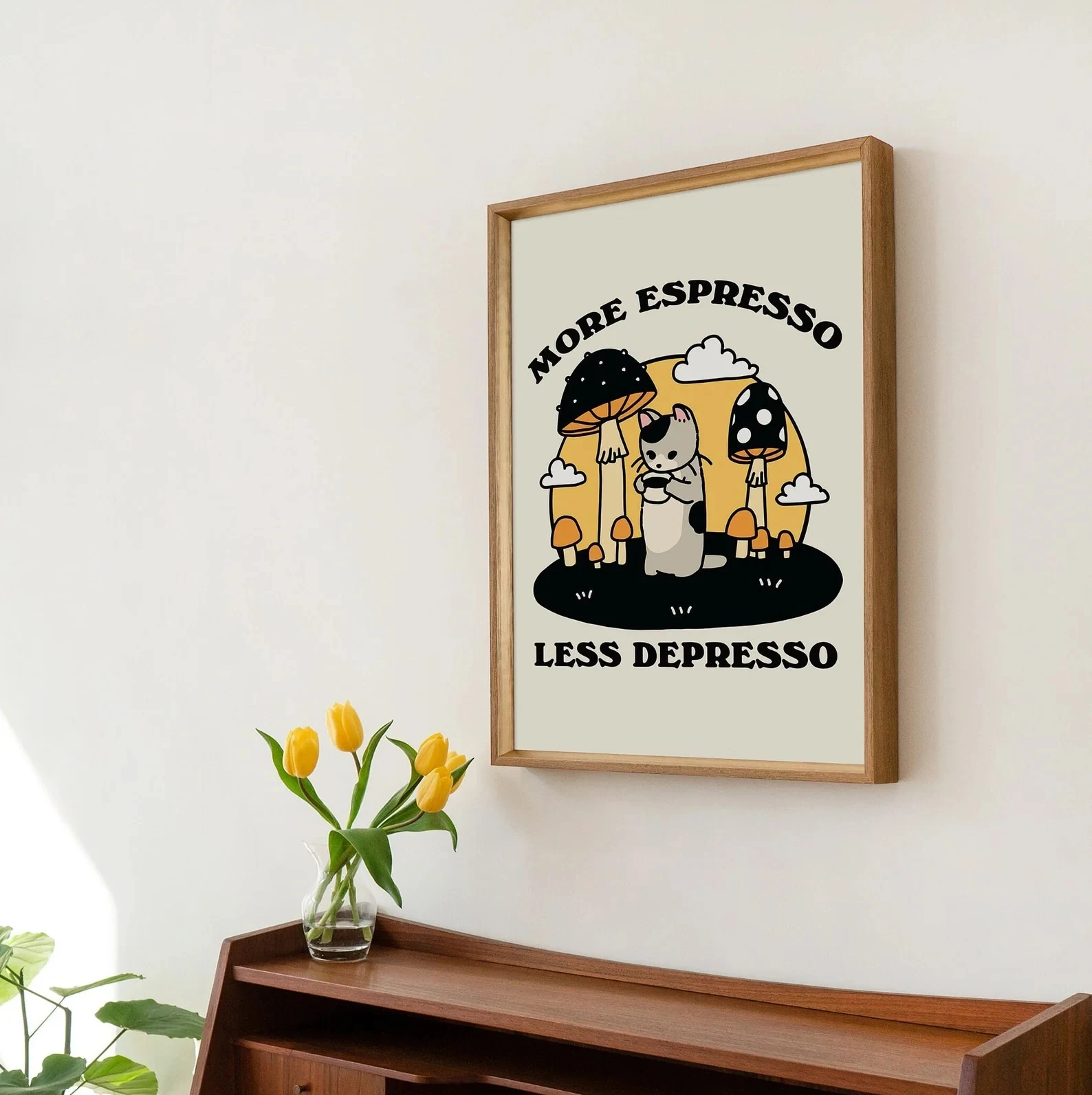 More Espresso Less Depresso Cartoon Cat Wall Art Prints Canvas Painting Poster Picture For Living Children Room Home Decor Gift