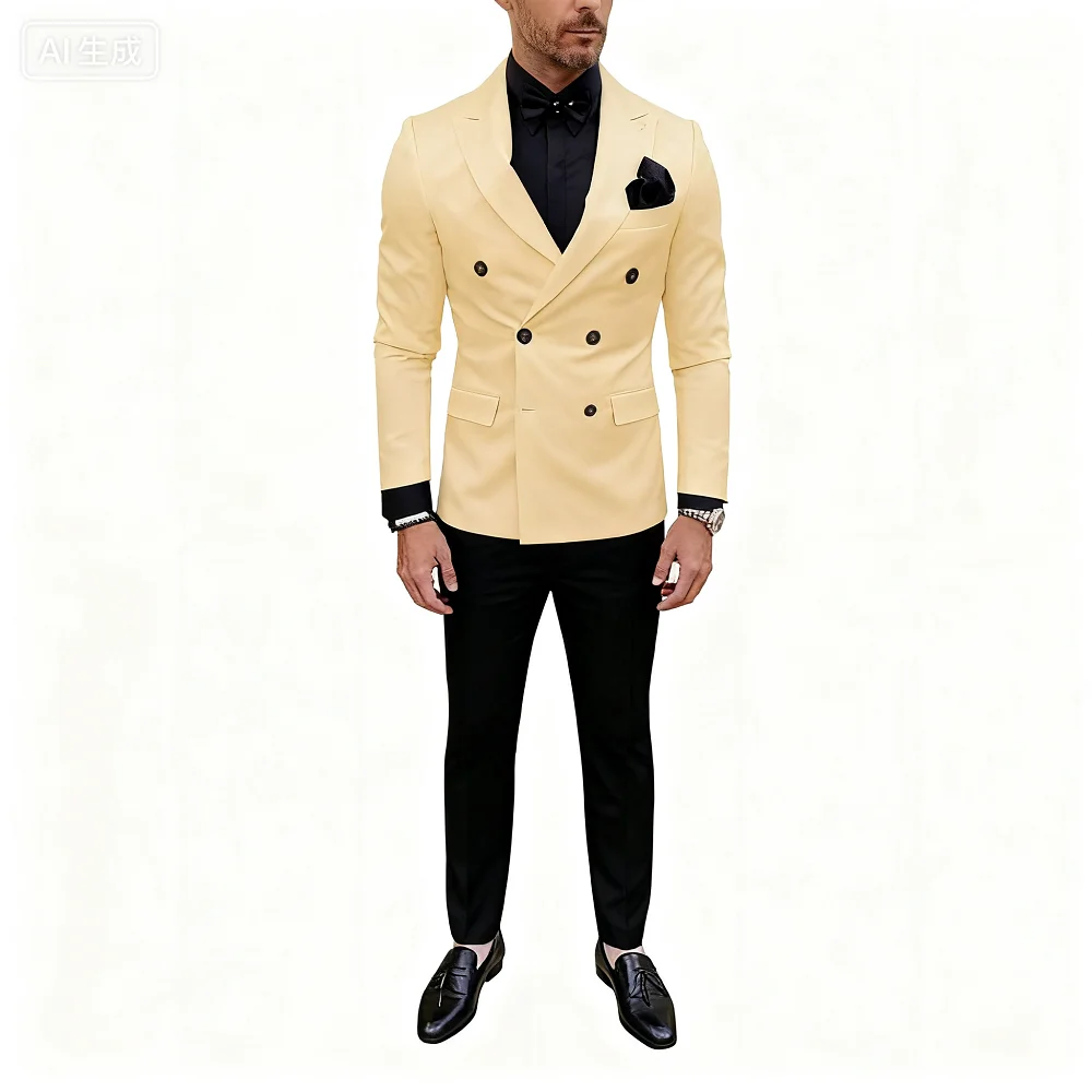 

High-Quality Slim Fit Men's Suit Set with Notched Lapel Blazer And Pants 2-Piece Wedding Guest Formal Business Attire