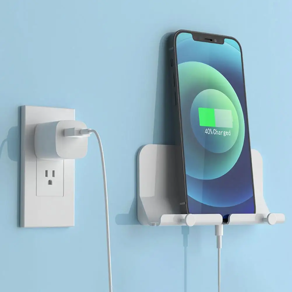 Storage Rack Multi-purpose Strong Adhesiveness Wall Mounted Phone Storage Stand with Dual Hanger Household Accessories
