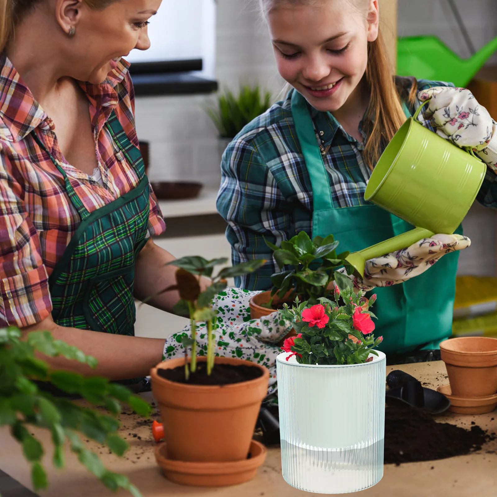 

2pcs Transparent Lazy Flower Pot Self Watering Planter Plastic Water Storage Pot For Plants Durable Heat Resistant Cotton Rope