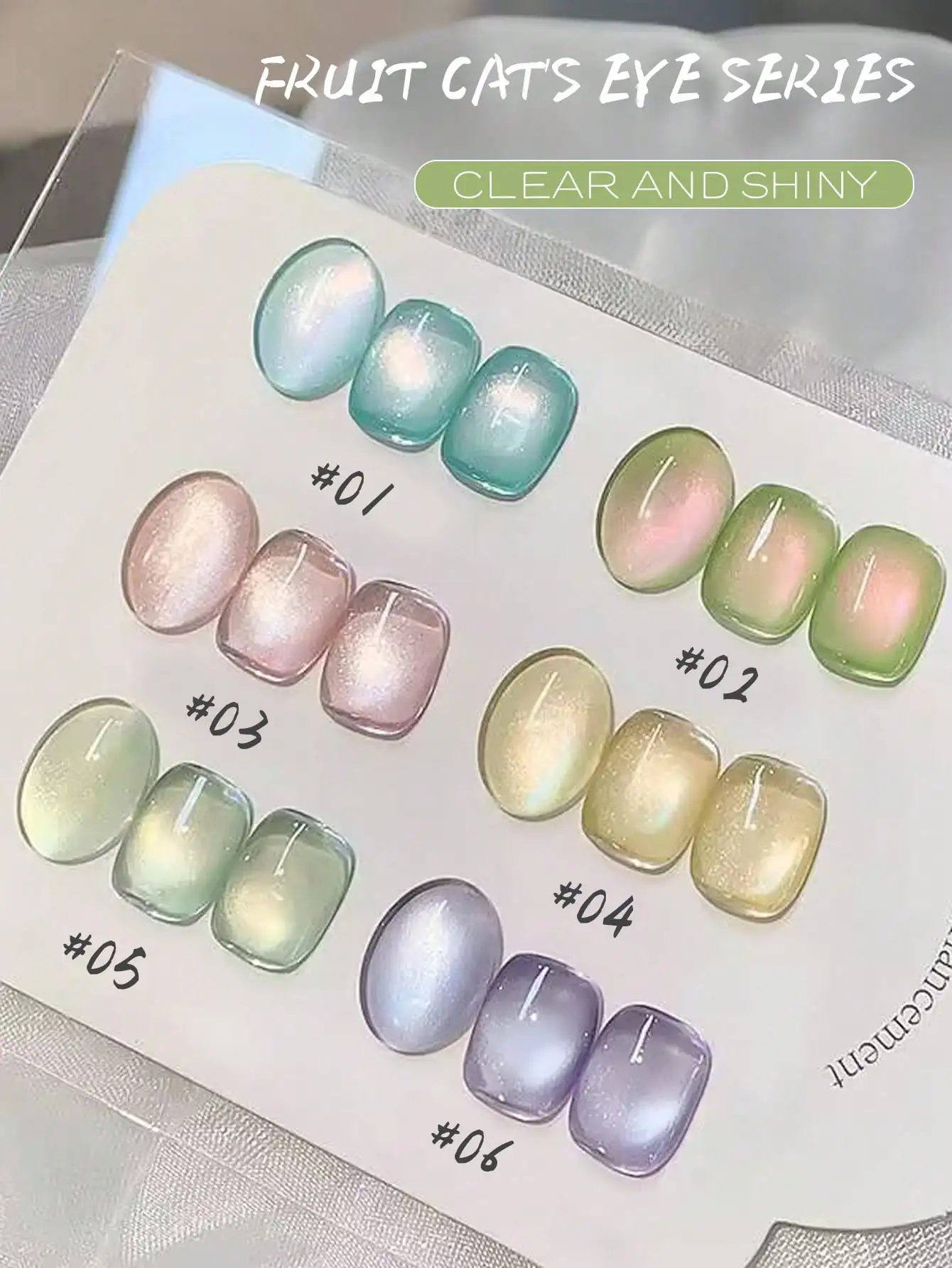 1-6Pcs Miss comoy 15ml Fruit Glass Bead Cat Eye Gel, Guava Peach Pineapple Lime Blueberry, Clear Breathable Aroma UV LED Salon